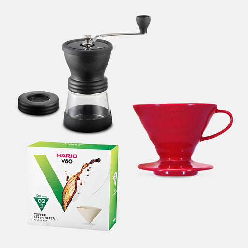 Hario V60 and Skerton N Coffee Grinder Starter Kit (Red)