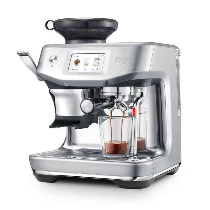 Sage Barista Touch Impress (Brushed Stainless By Brewed — Steel) Hand