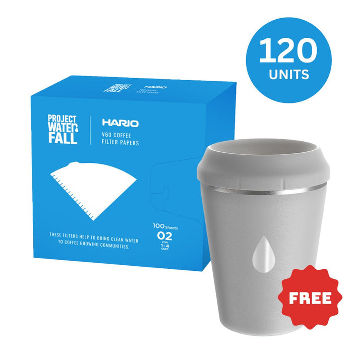 Hario X Project Waterfall V60 Coffee Filter Papers Size 02 (100 pack) x 120 Units + FREE TOPL Cup Bundle