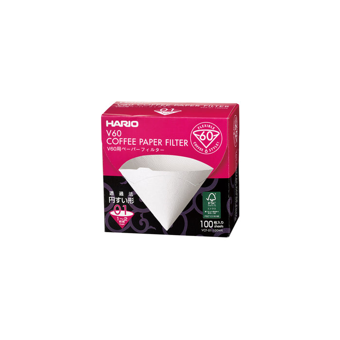 Hario V60 Coffee Filter Papers Size 01 - White - (100 Pack Boxed)